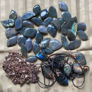 Jewelry Making - Lsbradorite and Bails.  Mardi Gras beads.